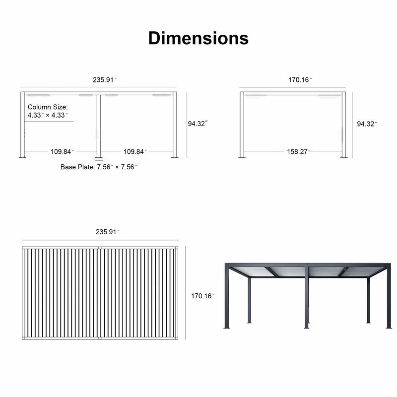 PURPLE LEAF Louvered Pergola Outdoor Aluminum Pergola with Adjustable Roof for Deck Backyard Garden Hardtop Gazebo