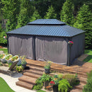 PURPLE LEAF Patio Gazebo for Backyard Grey Hardtop Galvanized Steel Roof Awning with Upgrade Curtain