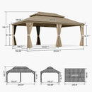 PURPLE LEAF Backyard Gazebo Champagne Hardtop Galvanized Steel Roof Awning and Upgrade Curtain with Lights-milky