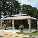 PURPLE LEAF Backyard Gazebo Champagne Hardtop Galvanized Steel Roof Awning and Upgrade Curtain with Lights-milky