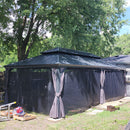 PURPLE LEAF Patio Gazebo for Backyard Grey Hardtop Galvanized Steel Roof Awning with Upgrade Curtain