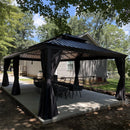 PURPLE LEAF Patio Gazebo for Backyard Grey Hardtop Galvanized Steel Roof Awning with String Lights-clear