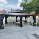 PURPLE LEAF Outdoor Hardtop Gazebo for Patio Bronze Aluminum Frame Pavilion with Navy-Blue Curtain and String Lights-clear