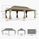 PURPLE LEAF Backyard Gazebo Champagne Hardtop Galvanized Steel Roof Awning and Upgrade Curtain