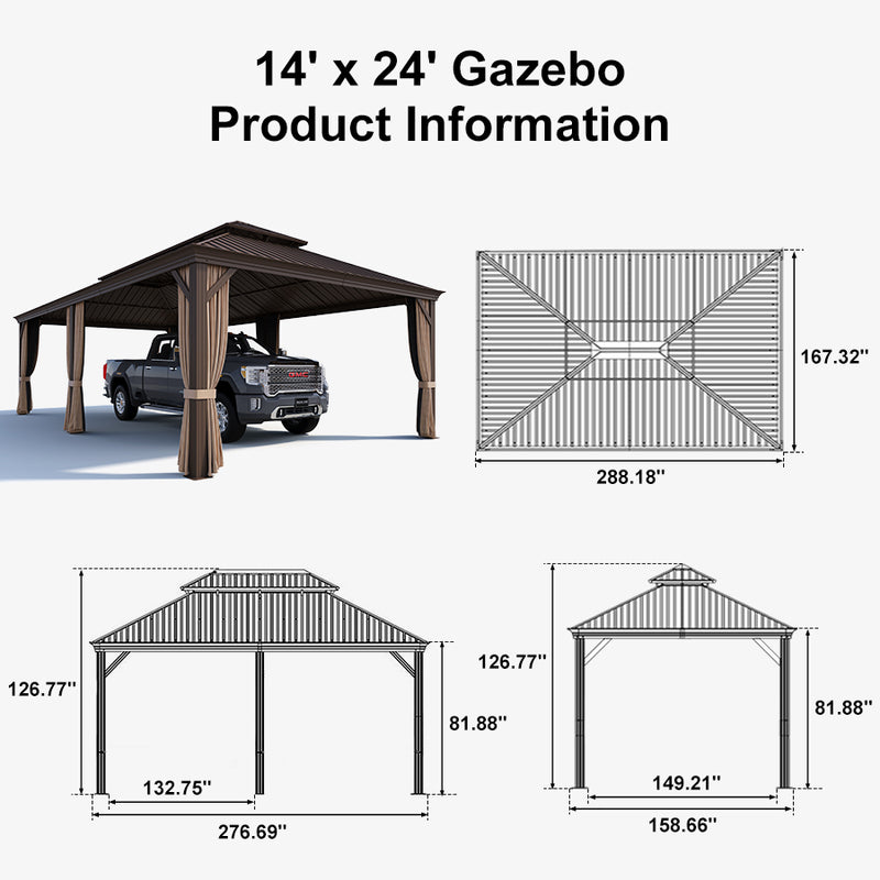 PURPLE LEAF Outdoor Metal Carport Gazebo Bronze Steel Roof Aluminum Frame Shelter for Parking