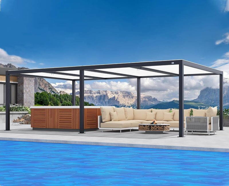 PURPLE LEAF Louvered Pergola Modern Grey Pergola with White Roof for Deck Backyard Garden