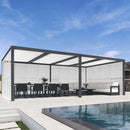 PURPLE LEAF Athena Louvered Pergola Grey Outdoor Aluminum Pergola with Shutter Wall Adjustable Gazebo Rainproof for Patio Deck Garden