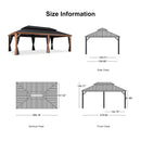 PURPLE LEAF Hardtop Gazebo for Patio Wood Grain Galvanized Steel Frame Awning with Netting