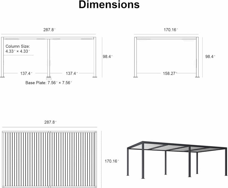 PURPLE LEAF Louvered Pergola Modern Grey Pergola with White Roof for Deck Backyard Garden