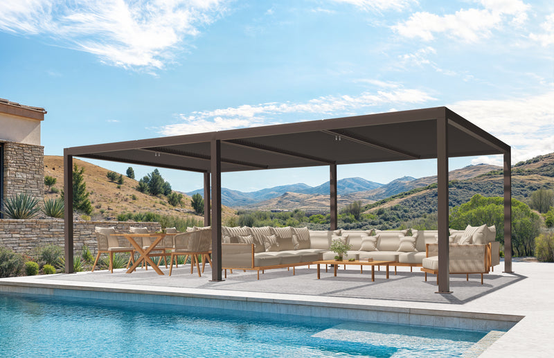 PURPLE LEAF Athena Outdoor Louvered Pergola Adjustable Metal Roof Bronze Hardtop Gazebo Patio Pavilion