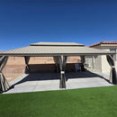 PURPLE LEAF Backyard Gazebo Champagne Hardtop Galvanized Steel Roof Awning and Upgrade Curtain with Lights-milky