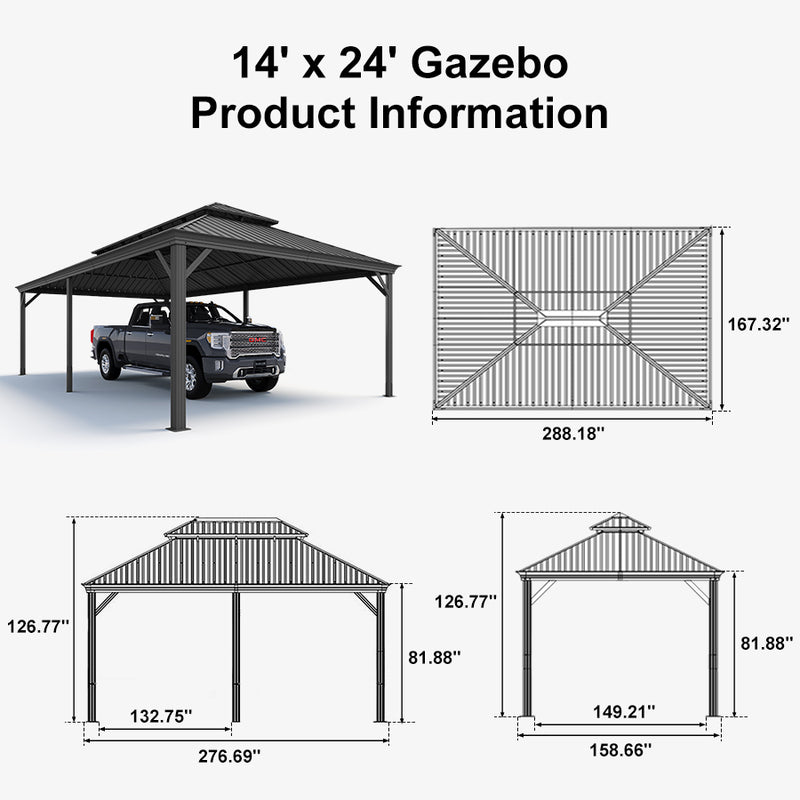 PURPLE LEAF Outdoor Metal Carport Gazebo Grey Steel Roof Aluminum Frame Shelter for Parking