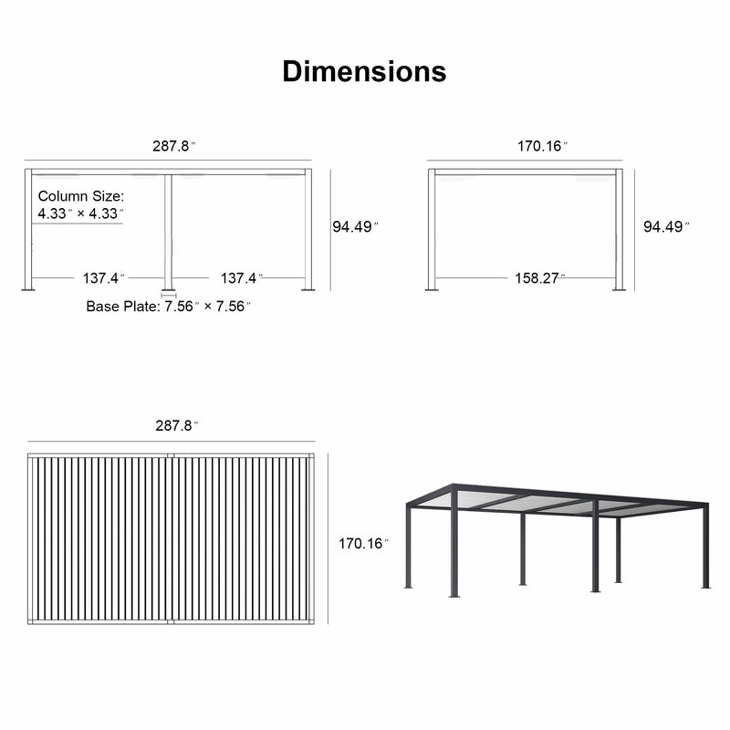 PURPLE LEAF Louvered Pergola Modern Grey Pergola with White Roof for Deck Backyard Garden