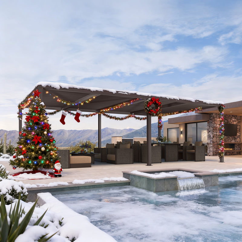 PURPLE LEAF Athena Outdoor Louvered Pergola Adjustable Metal Roof Bronze Hardtop Gazebo Patio Pavilion