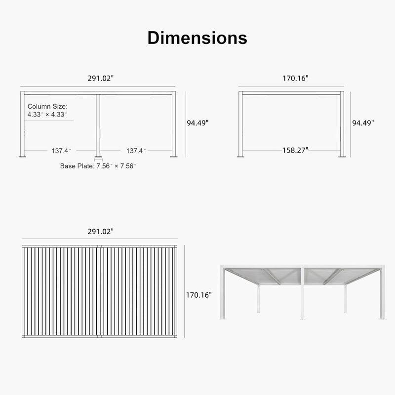 PURPLE LEAF Athena Louvered Pergola White Outdoor Aluminum Pergola with Strip Lights Adjustable Gazebo for Patio Deck Garden