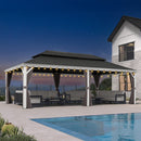 PURPLE LEAF White Gazebo for Modern Patio Double Galvanized Steel Roof Awning and Upgrade Curtain with Lights-clear