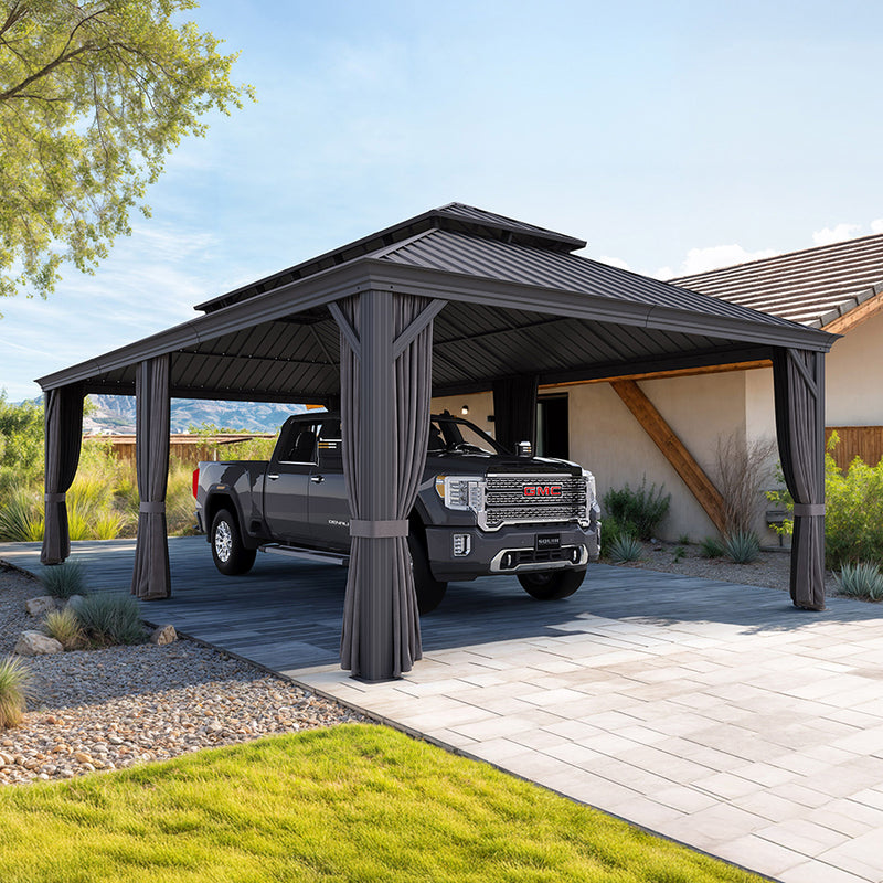PURPLE LEAF Outdoor Metal Carport Gazebo Grey Steel Roof Aluminum Frame Shelter for Parking