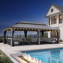 PURPLE LEAF Patio Gazebo for Pool Light Grey Hardtop Galvanized Steel Roof with String Lights-clear