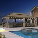 PURPLE LEAF Backyard Gazebo Champagne Hardtop Galvanized Steel Roof Awning and Upgrade Curtain with Lights-milky