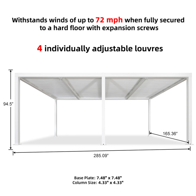 PURPLE LEAF Louvered Pergola Modern White Pergola with Adjustable Roof for Deck Backyard Garden