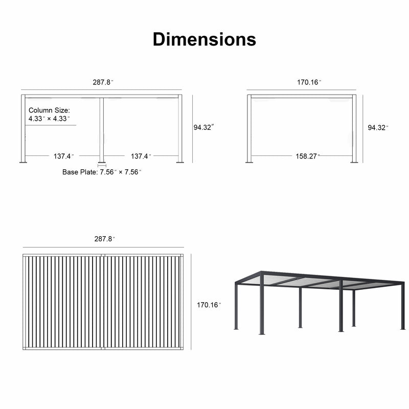 PURPLE LEAF Louvered Pergola Outdoor Aluminum Pergola with Adjustable Roof for Deck Backyard Garden Hardtop Gazebo