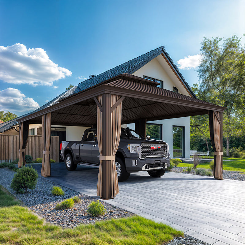 PURPLE LEAF Outdoor Metal Carport Gazebo Bronze Steel Roof Aluminum Frame Shelter for Parking