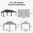 PURPLE LEAF Outdoor Hardtop Gazebo for Garden Bronze Double Roof Aluminum Frame Pavilion with String Lights-milky