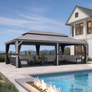 PURPLE LEAF Patio Gazebo for Pool Light Grey Hardtop Galvanized Steel Roof with Upgraded Curtains