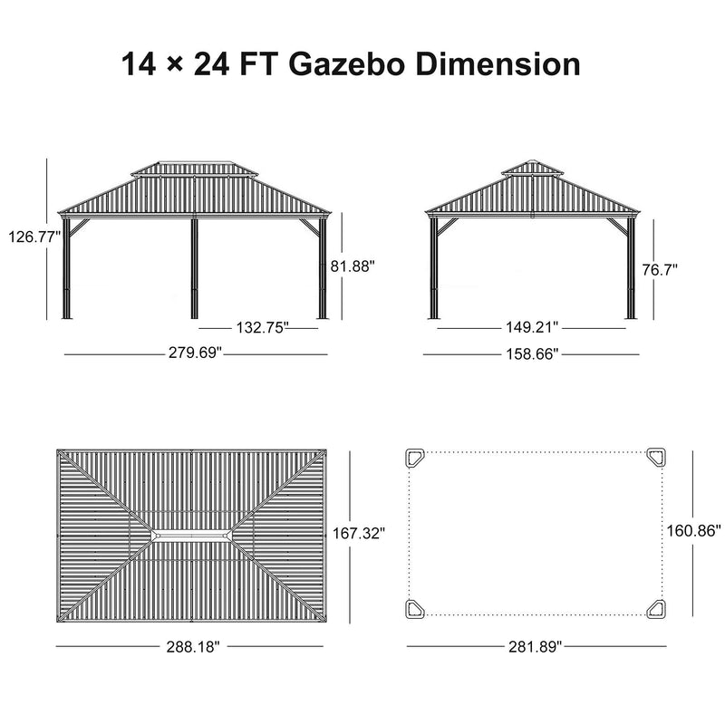 PURPLE LEAF Patio Gazebo for Backyard Grey Hardtop Galvanized Steel Roof Awning with Upgrade Curtain