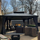 PURPLE LEAF Patio Gazebo for Backyard Grey Hardtop Galvanized Steel Roof Awning String Lights-milky