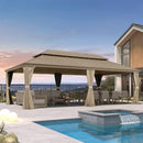 PURPLE LEAF Backyard Gazebo Champagne Hardtop Galvanized Steel Roof Awning and Upgrade Curtain