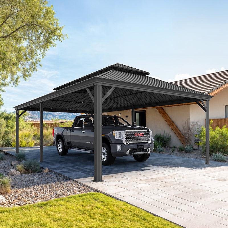 PURPLE LEAF Outdoor Metal Carport Gazebo Grey Steel Roof Aluminum Frame Shelter for Parking