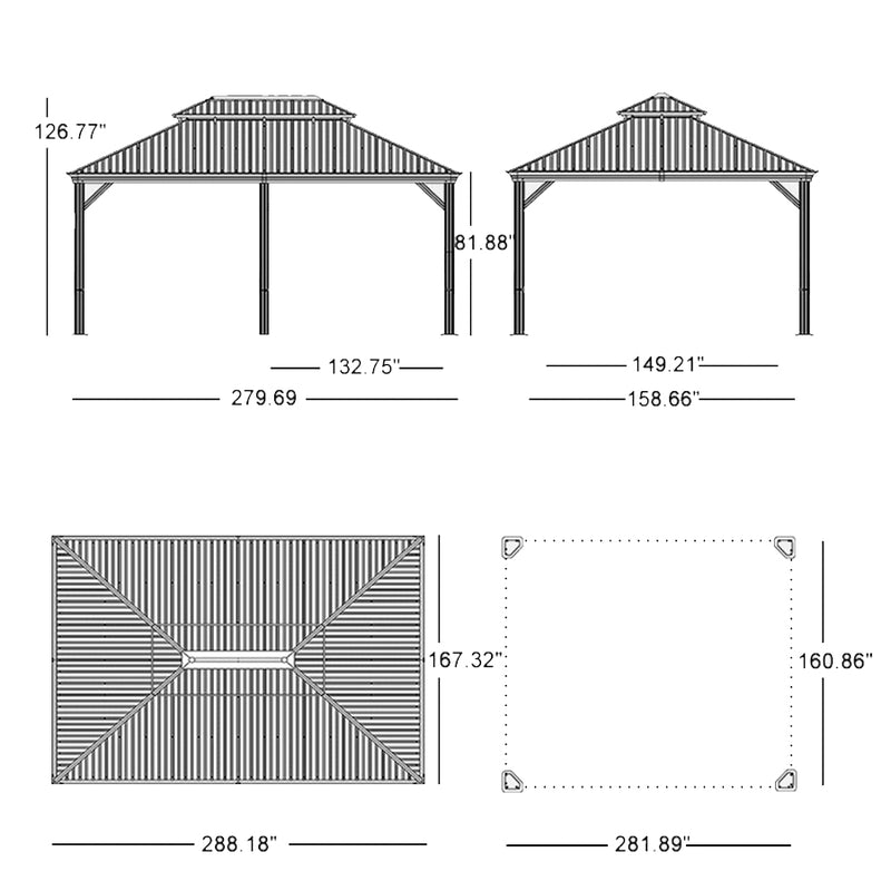 PURPLE LEAF Patio Gazebo for Backyard Grey Hardtop Galvanized Steel Roof Awning with Upgrade Curtain