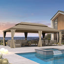 PURPLE LEAF Backyard Gazebo Champagne Hardtop Galvanized Steel Roof Awning and Upgrade Curtain