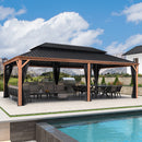 PURPLE LEAF Hardtop Gazebo for Patio Wood Grain Aluminum Frame Awning with Reinforcement Support Rod