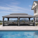 PURPLE LEAF Patio Gazebo for Pool Light Grey Hardtop Galvanized Steel Roof with String Lights-milky