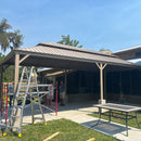 PURPLE LEAF Backyard Gazebo Champagne Hardtop Galvanized Steel Roof Awning and Upgrade Curtain with Lights-milky