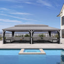 PURPLE LEAF Patio Gazebo for Pool Light Grey Hardtop Galvanized Steel Roof with Upgraded Curtains