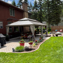 PURPLE LEAF Backyard Gazebo Champagne Hardtop Galvanized Steel Roof Awning and Upgrade Curtain