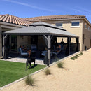 PURPLE LEAF Patio Gazebo for Pool Light Grey Hardtop Galvanized Steel Roof with String Lights-clear