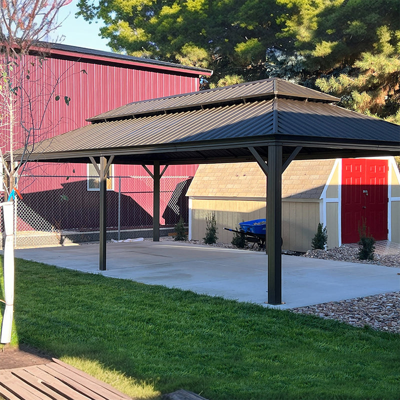 PURPLE LEAF Outdoor Hardtop Gazebo for Garden Bronze Double Roof Aluminum Frame Pavilion with String Lights-clear