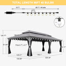 PURPLE LEAF Patio Gazebo for Pool Light Grey Hardtop Galvanized Steel Roof with String Lights-milky