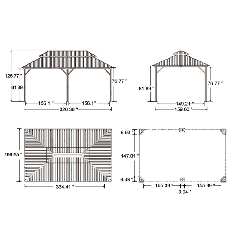 PURPLE LEAF Outdoor Metal Carport Gazebo Grey Steel Roof Aluminum Frame Shelter for Parking