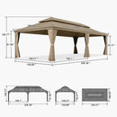 PURPLE LEAF Backyard Gazebo Champagne Hardtop Galvanized Steel Roof Awning and Upgrade Curtain