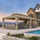 PURPLE LEAF Backyard Gazebo Champagne Hardtop Galvanized Steel Roof Awning and Upgrade Curtain