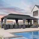 PURPLE LEAF Patio Gazebo for Backyard Grey Hardtop Galvanized Steel Roof Awning with Upgrade Curtain