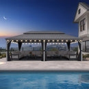 PURPLE LEAF Patio Gazebo for Pool Light Grey Hardtop Galvanized Steel Roof with String Lights-milky