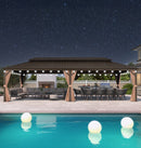 PURPLE LEAF Outdoor Hardtop Gazebo for Garden Bronze Double Roof Aluminum Frame Pavilion with String Lights-milky