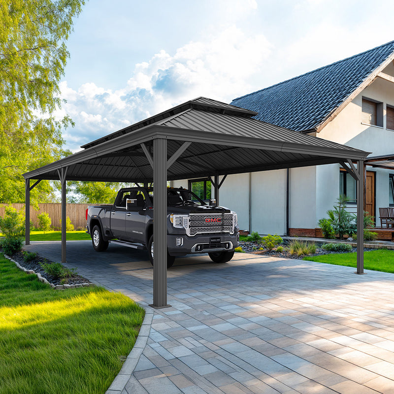 PURPLE LEAF Outdoor Metal Carport Gazebo Grey Steel Roof Aluminum Frame Shelter for Parking