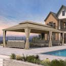 PURPLE LEAF Backyard Gazebo Champagne Hardtop Galvanized Steel Roof Awning and Upgrade Curtain